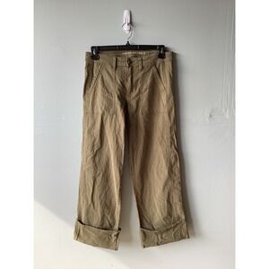 American Eagle Women Olive Khaki Cinch Back Utility Wide Leg Cuffed Pants Size 8